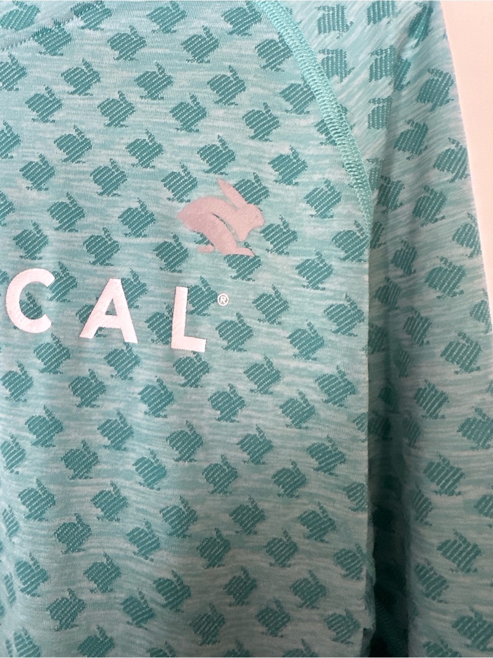 rabbit Performance Long Sleeve Top in Teal with Bunny Print - Picture 4 of 5
